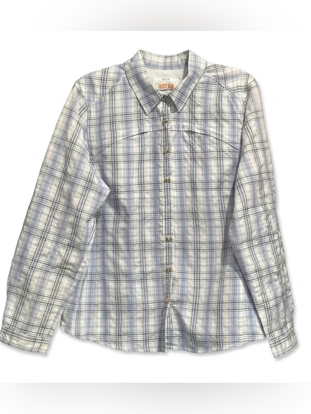 Orvis Trout Bum Plaid Button Up Shirt
Womens Long Sleeve Blue Gray Large
